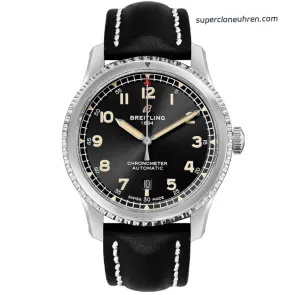 1:1 Super Clone Uhr Breitling Navitimer 8 A17315101B1X1 Schwarzes Zifferblatt Lederarmband 41mm