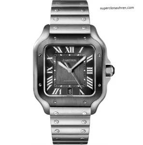 1:1 Super Clone Uhr Cartier Santos WSSA0037 Grau Zifferblatt Edelstahl Herrenuhr 39,8 mm
