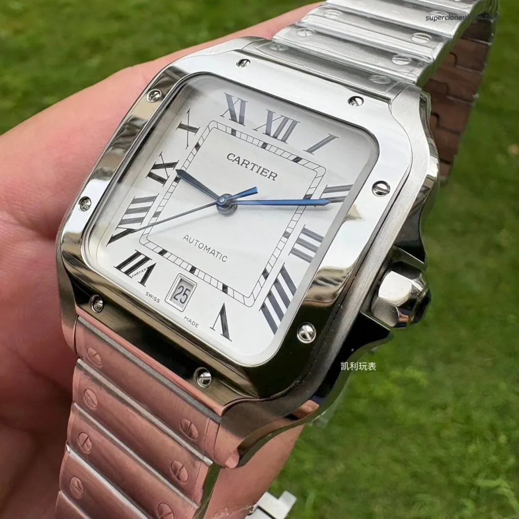 1:1 Super Clone Uhr Cartier Santos WSSA0009 Edelstahl Blaue Zeiger 39,8 mm