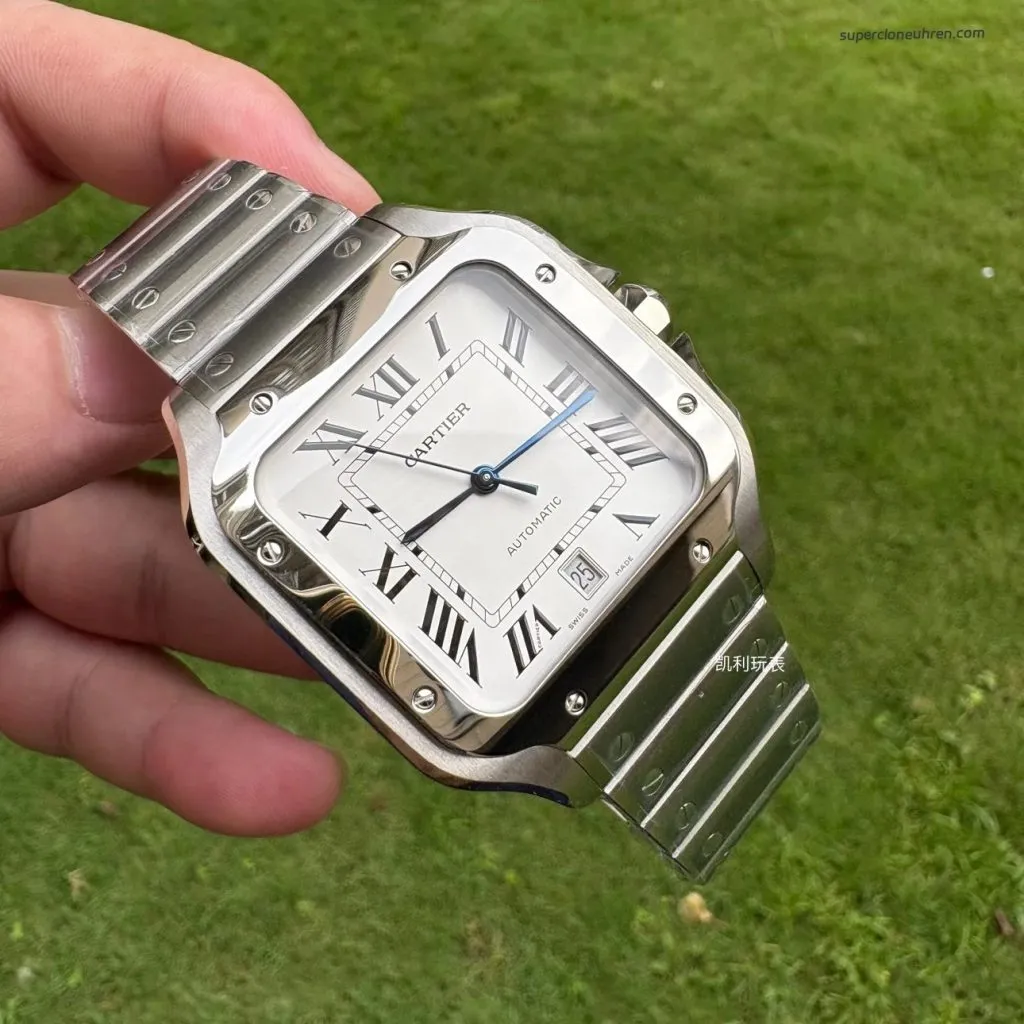 1:1 Super Clone Uhr Cartier Santos WSSA0009 Edelstahl Blaue Zeiger 39,8 mm