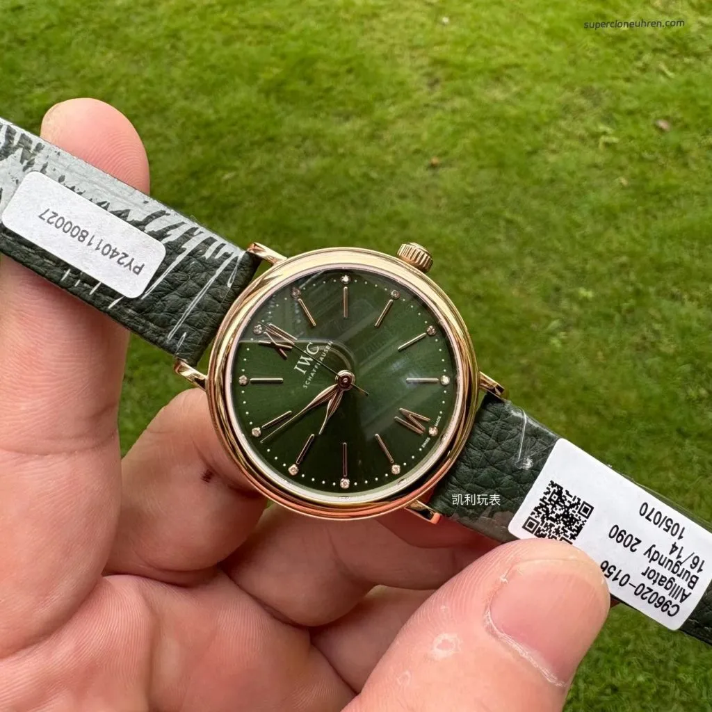 1:1 Super Clone Uhr IWC Portofino IW357415 Roségold Grünes Zifferblatt 34mm(Schweizer Uhrwerk)