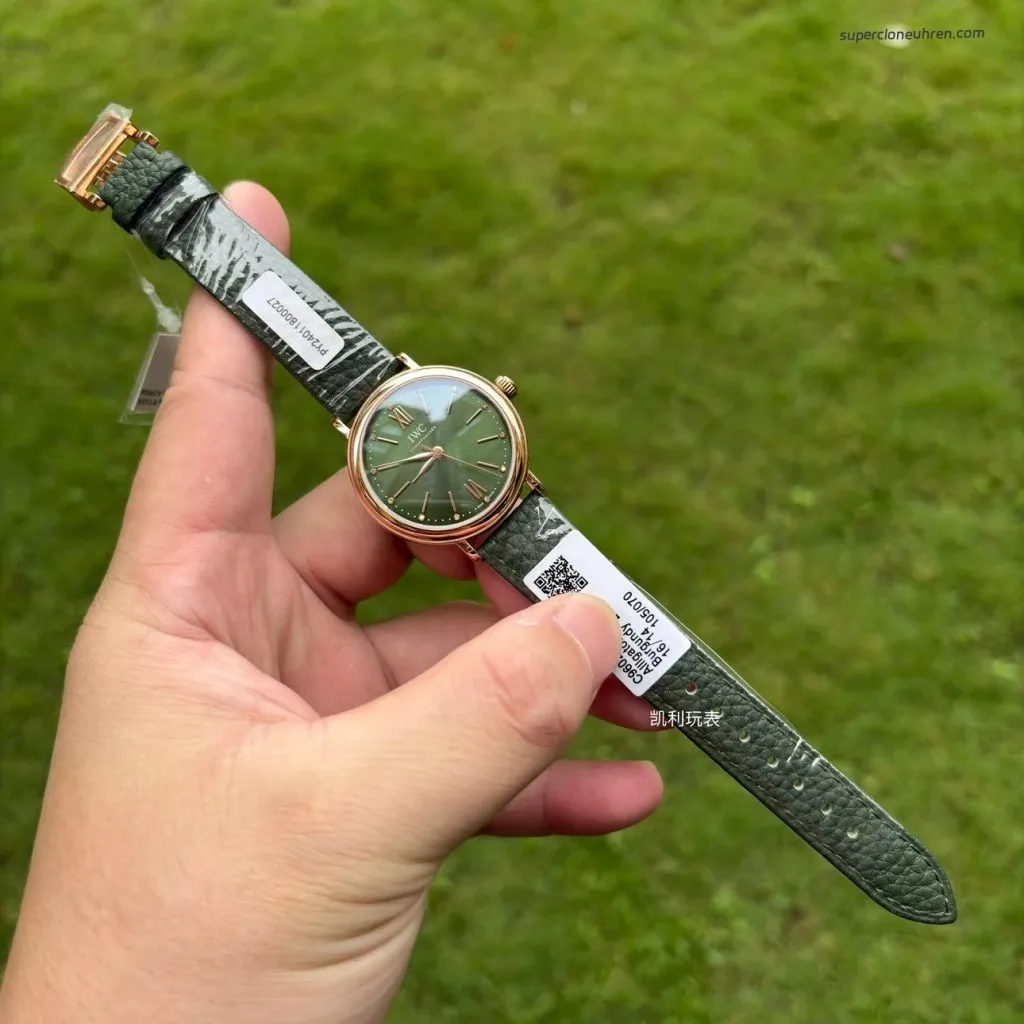 1:1 Super Clone Uhr IWC Portofino IW357415 Roségold Grünes Zifferblatt 34mm(Schweizer Uhrwerk)