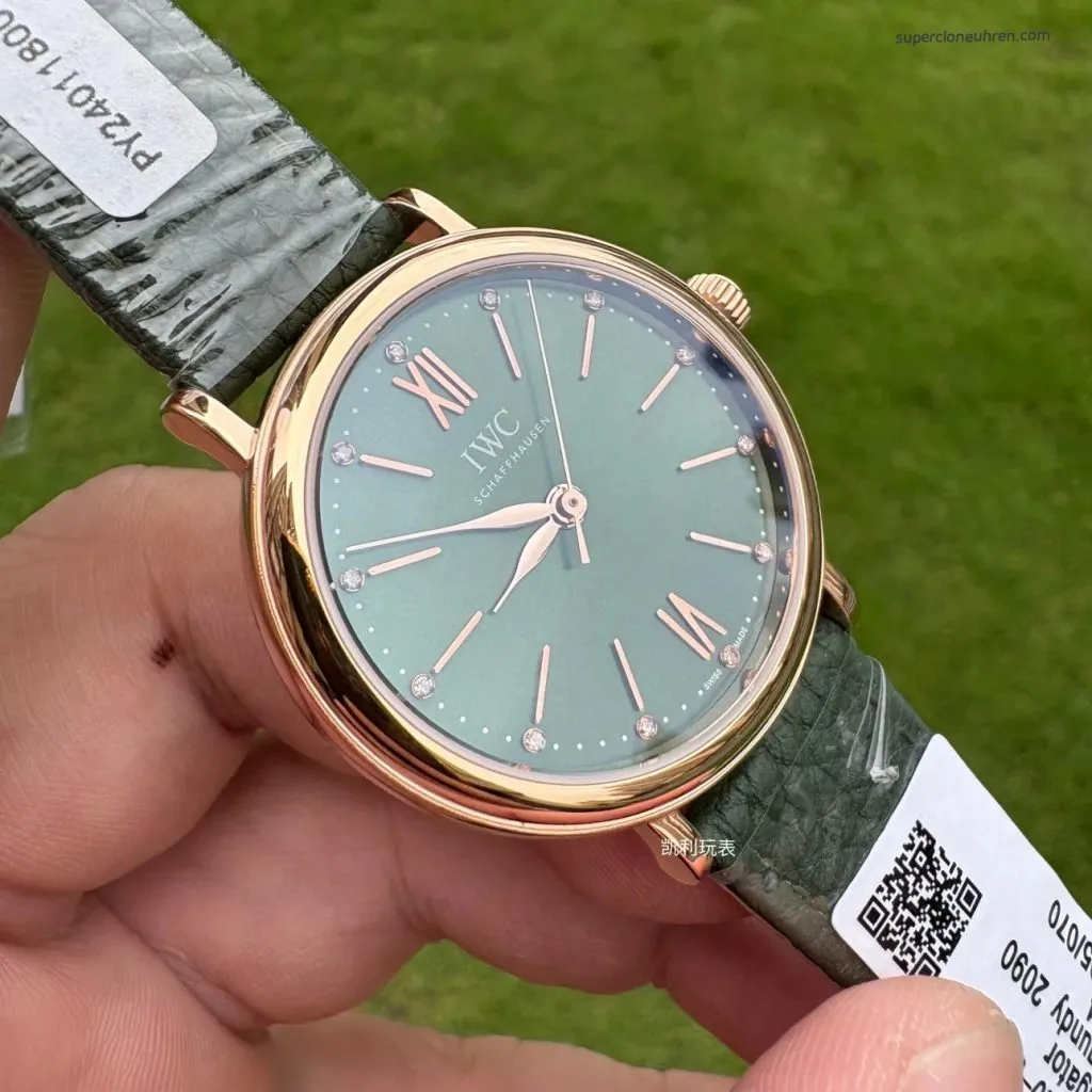 1:1 Super Clone Uhr IWC Portofino IW357415 Roségold Grünes Zifferblatt 34mm(Schweizer Uhrwerk)
