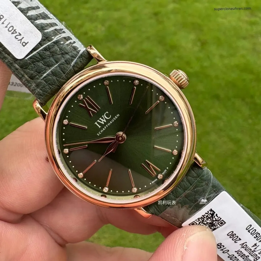 1:1 Super Clone Uhr IWC Portofino IW357415 Roségold Grünes Zifferblatt 34mm(Schweizer Uhrwerk)