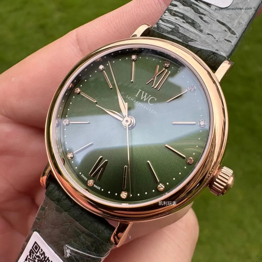 1:1 Super Clone Uhr IWC Portofino IW357415 Roségold Grünes Zifferblatt 34mm(Schweizer Uhrwerk)