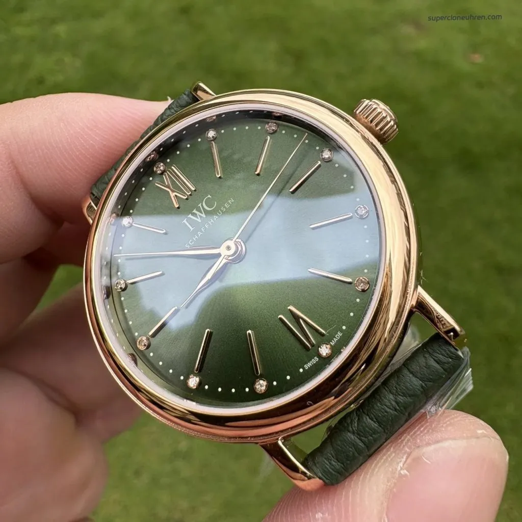 1:1 Super Clone Uhr IWC Portofino IW357415 Roségold Grünes Zifferblatt 34mm(Schweizer Uhrwerk)