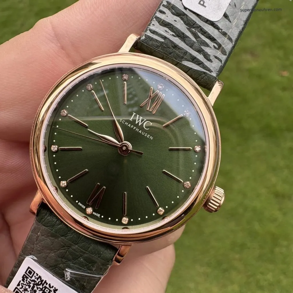 1:1 Super Clone Uhr IWC Portofino IW357415 Roségold Grünes Zifferblatt 34mm(Schweizer Uhrwerk)