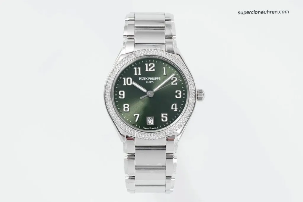 1:1 Super Clone Uhr Patek Philippe Twenty~4 7300/1200A-011 Grünes Zifferblatt mit Diamantlünette 36mm