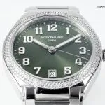 1:1 Super Clone Uhr Patek Philippe Twenty~4 7300/1200A-011 Grünes Zifferblatt mit Diamantlünette 36mm