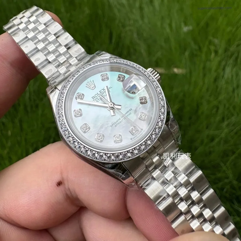 1:1 Super Clone Uhr Rolex Lady-Datejust 279384RBR Perlmutt-Zifferblatt mit Diamanten 28mm