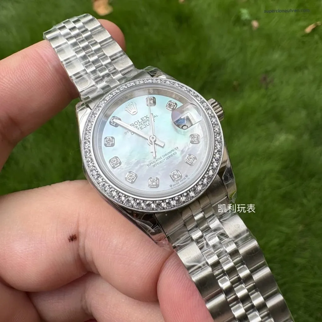 1:1 Super Clone Uhr Rolex Lady-Datejust 279384RBR Perlmutt-Zifferblatt mit Diamanten 28mm