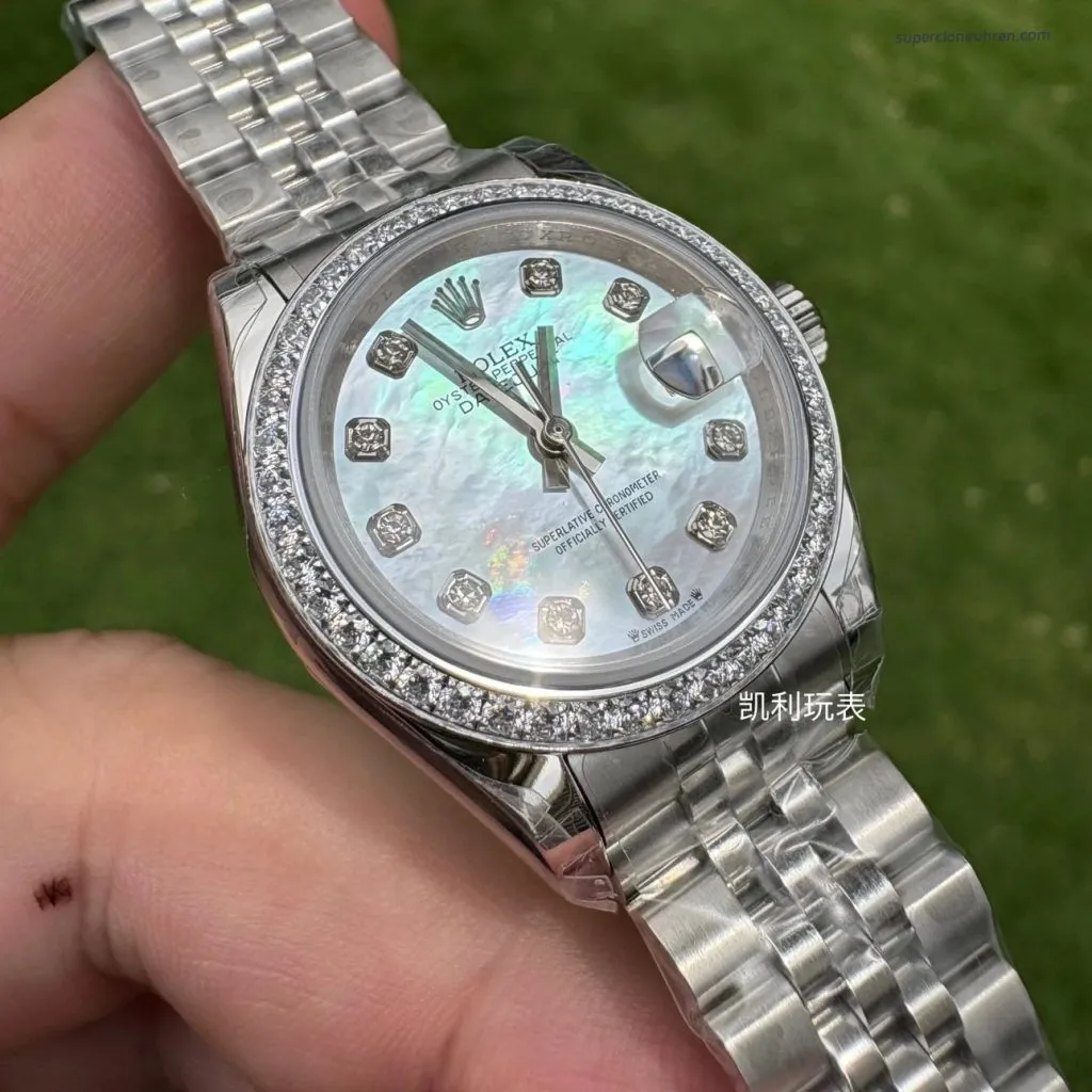 1:1 Super Clone Uhr Rolex Lady-Datejust 279384RBR Perlmutt-Zifferblatt mit Diamanten 28mm
