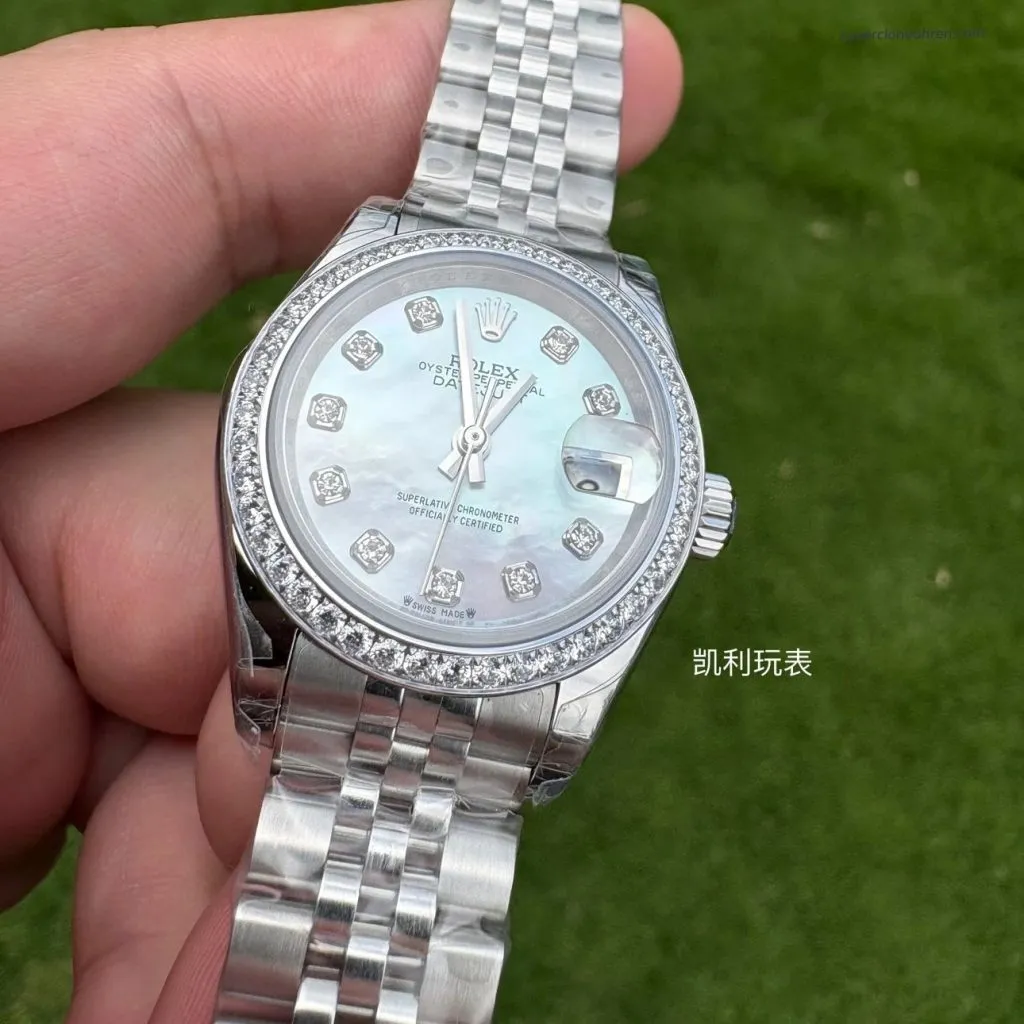 1:1 Super Clone Uhr Rolex Lady-Datejust 279384RBR Perlmutt-Zifferblatt mit Diamanten 28mm