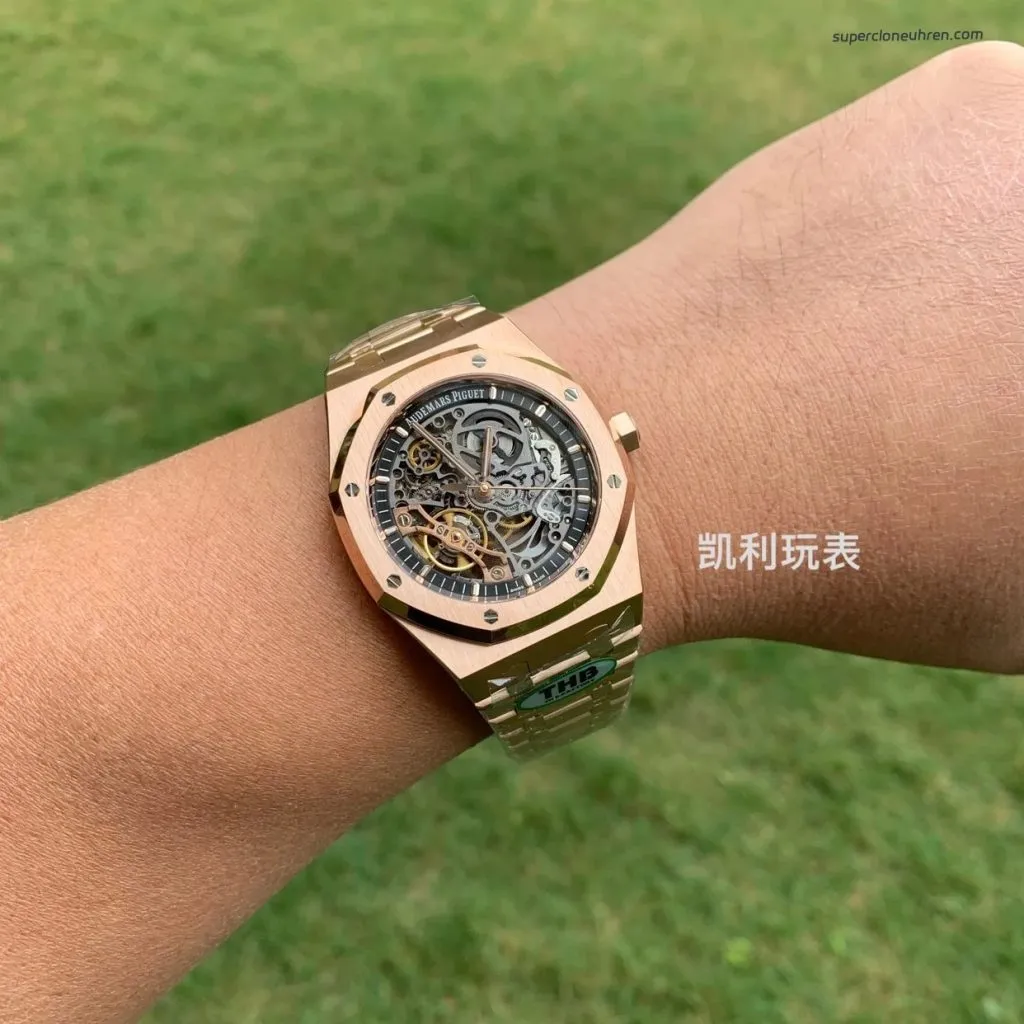 1:1 Super Clone Uhr Audemars Piguet Royal Oak 15407OR Rotgold Skelett-Zifferblatt 41mm