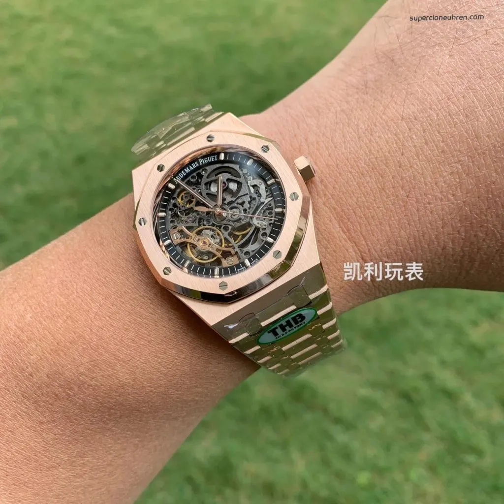 1:1 Super Clone Uhr Audemars Piguet Royal Oak 15407OR Rotgold Skelett-Zifferblatt 41mm