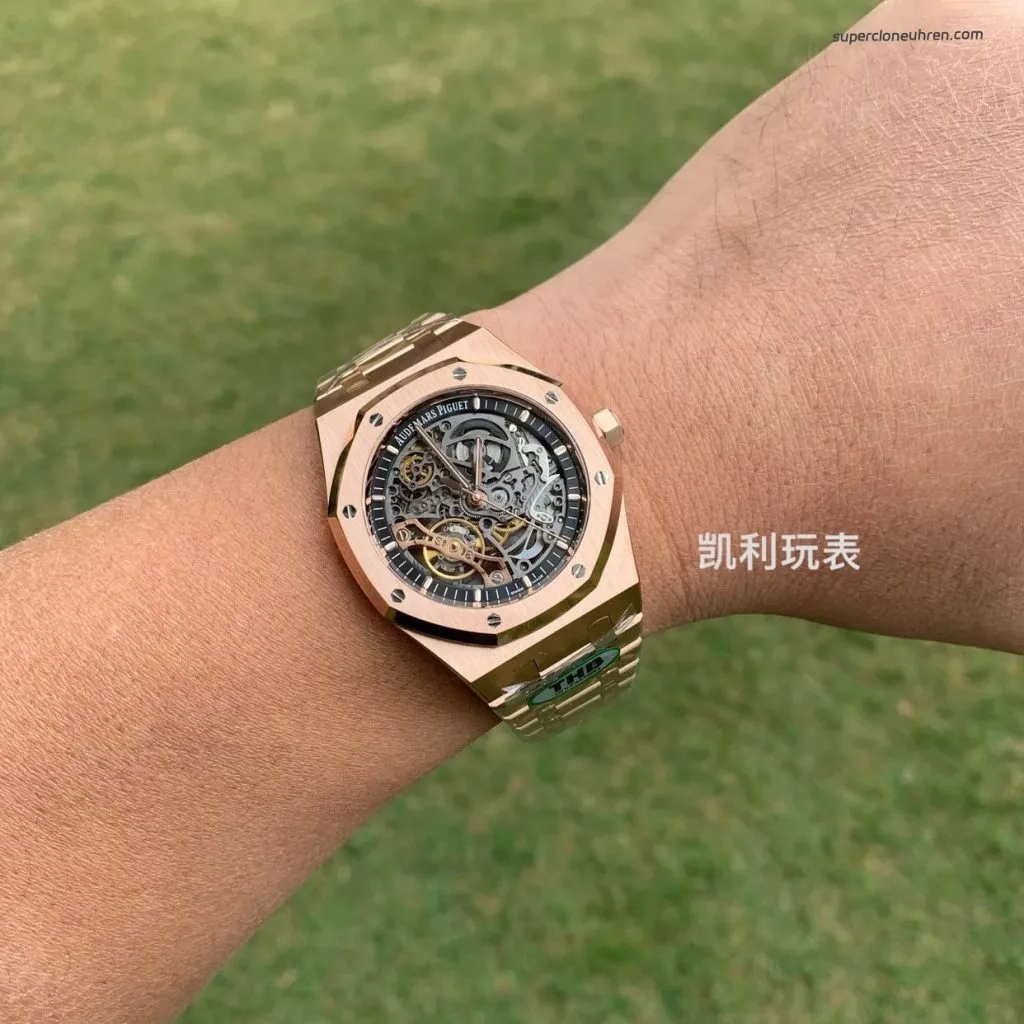1:1 Super Clone Uhr Audemars Piguet Royal Oak 15407OR Rotgold Skelett-Zifferblatt 41mm