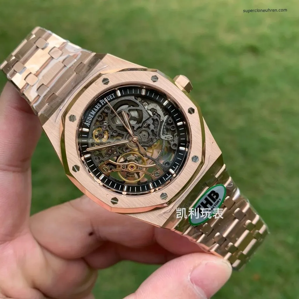 1:1 Super Clone Uhr Audemars Piguet Royal Oak 15407OR Rotgold Skelett-Zifferblatt 41mm