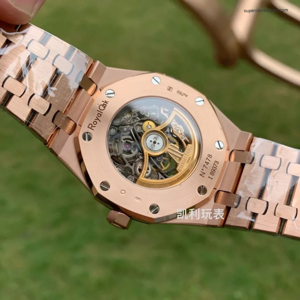 1:1 Super Clone Uhr Audemars Piguet Royal Oak 15407OR Rotgold Skelett-Zifferblatt 41mm