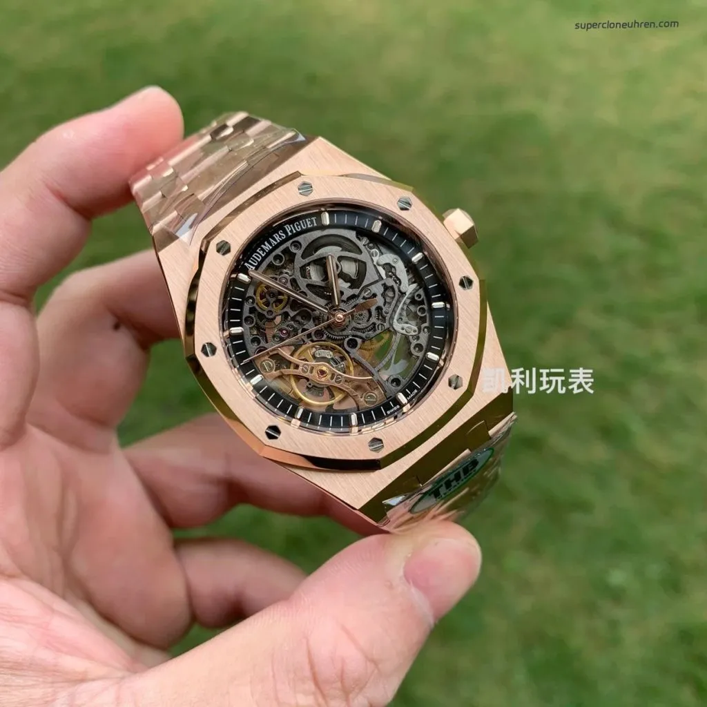 1:1 Super Clone Uhr Audemars Piguet Royal Oak 15407OR Rotgold Skelett-Zifferblatt 41mm