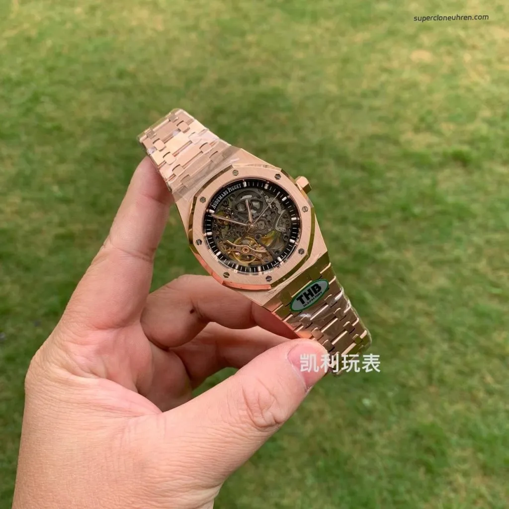1:1 Super Clone Uhr Audemars Piguet Royal Oak 15407OR Rotgold Skelett-Zifferblatt 41mm