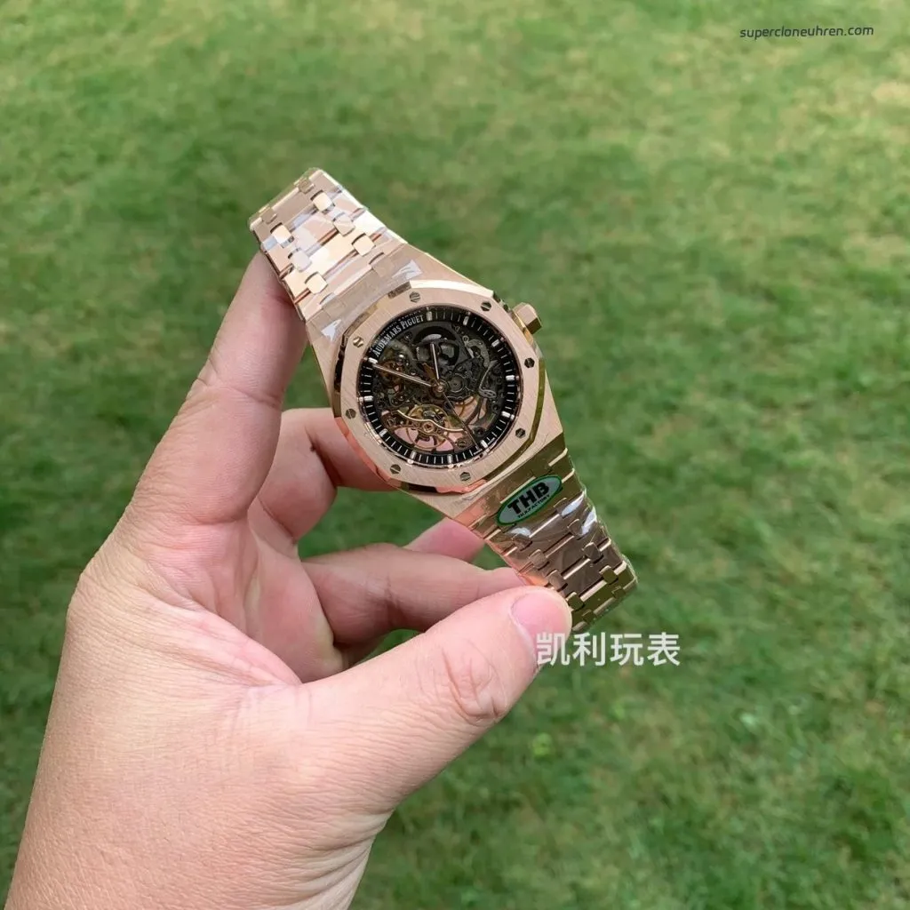 1:1 Super Clone Uhr Audemars Piguet Royal Oak 15407OR Rotgold Skelett-Zifferblatt 41mm