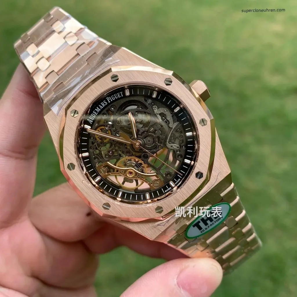 1:1 Super Clone Uhr Audemars Piguet Royal Oak 15407OR Rotgold Skelett-Zifferblatt 41mm