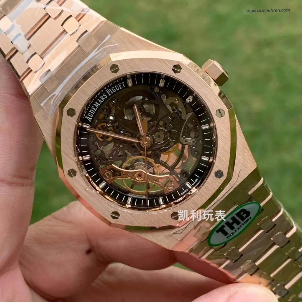 1:1 Super Clone Uhr Audemars Piguet Royal Oak 15407OR Rotgold Skelett-Zifferblatt 41mm