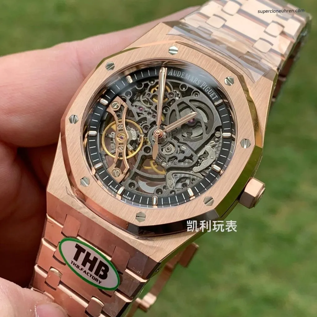 1:1 Super Clone Uhr Audemars Piguet Royal Oak 15407OR Rotgold Skelett-Zifferblatt 41mm