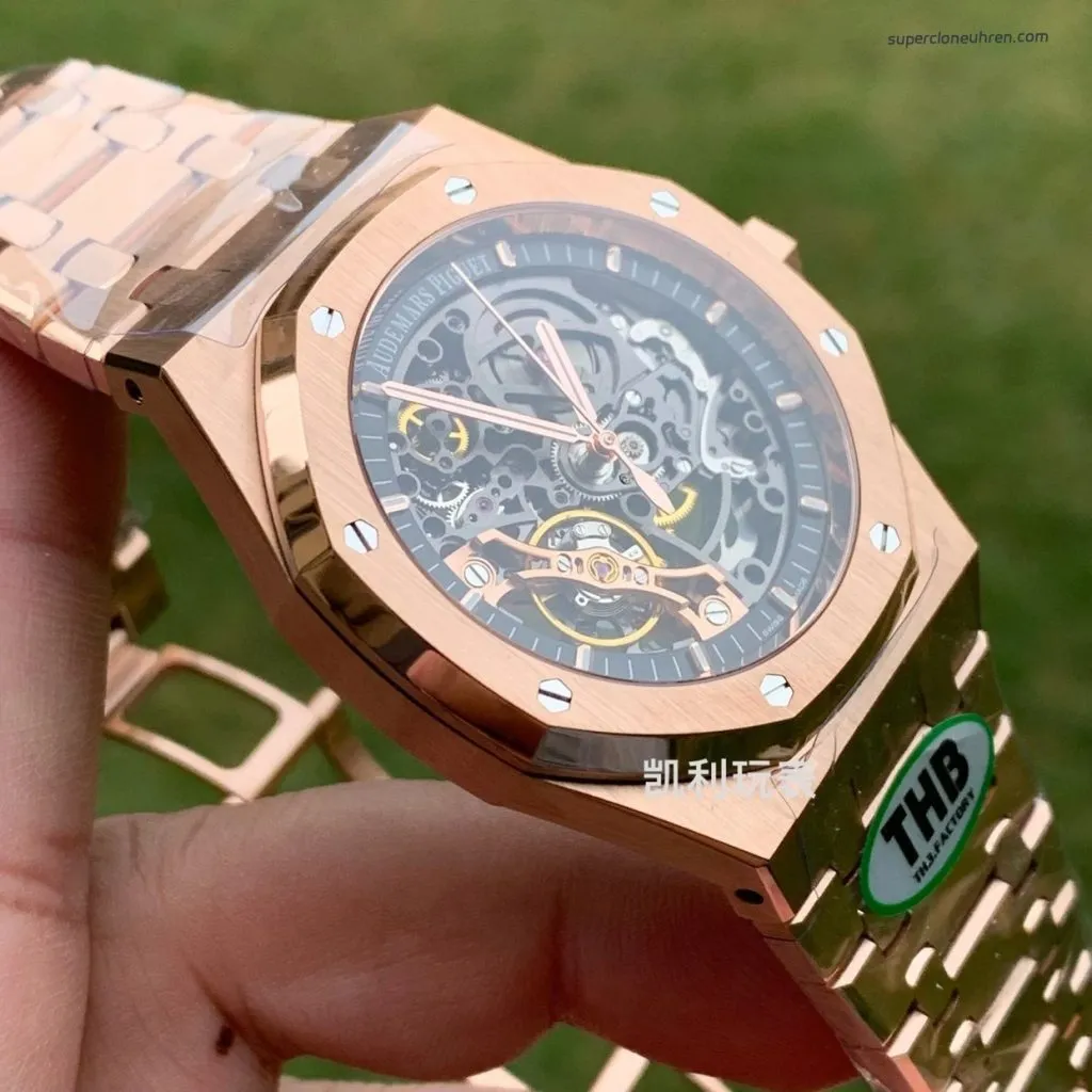 1:1 Super Clone Uhr Audemars Piguet Royal Oak 15407OR Rotgold Skelett-Zifferblatt 41mm