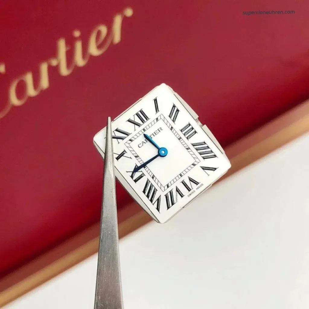 1:1 Super Clone Uhr Cartier Tank Must W4TA0017 Edelstahl mit Diamanten 33,7 × 25,5 mm