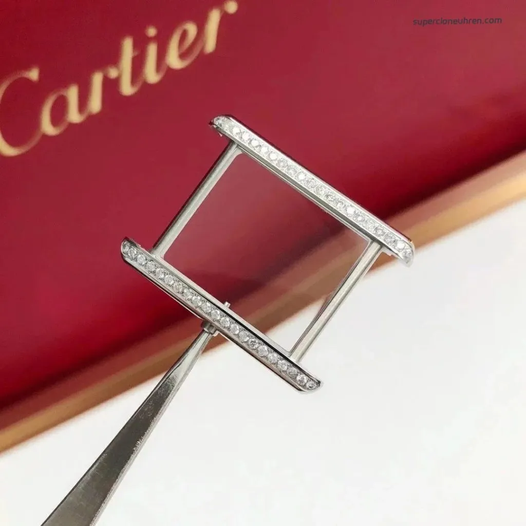 1:1 Super Clone Uhr Cartier Tank Must W4TA0017 Edelstahl mit Diamanten 33,7 × 25,5 mm