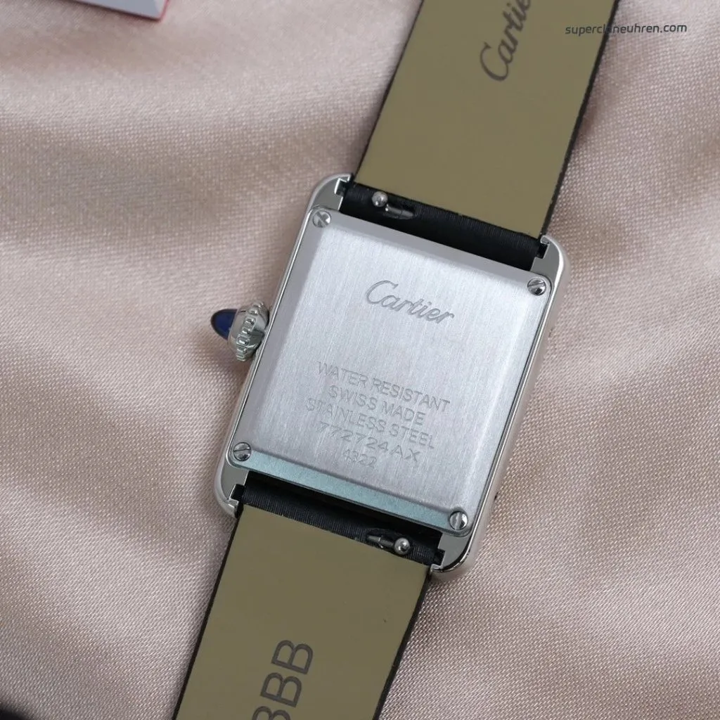 1:1 Super Clone Uhr Cartier Tank Must W4TA0017 Edelstahl mit Diamanten 33,7 × 25,5 mm