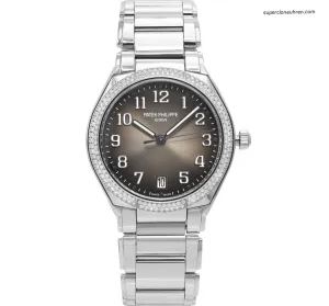 1:1 Super Clone Uhr Patek Philippe Twenty~4 7300/1200A-010 Grau Diamant-Lünette Damenuhr 36mm
