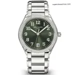 1:1 Super Clone Uhr Patek Philippe Twenty~4 7300/1200A-011 Grünes Zifferblatt mit Diamantlünette 36mm