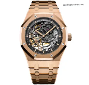 1:1 Super Clone Uhr Audemars Piguet Royal Oak 15407OR Rotgold Skelett-Zifferblatt 41mm