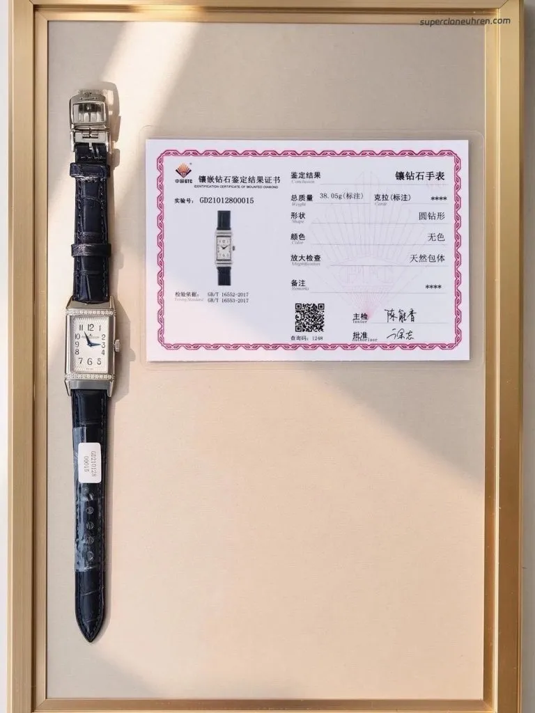 1:1 Super Clone Uhr Jaeger-LeCoultre Reverso Q3288422 mit echten Diamanten und Krokodillederarmband