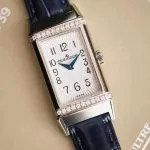 1:1 Super Clone Uhr Jaeger-LeCoultre Reverso Q3288422 mit echten Diamanten und Krokodillederarmband