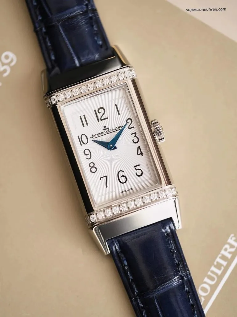 1:1 Super Clone Uhr Jaeger-LeCoultre Reverso Q3288422 mit echten Diamanten und Krokodillederarmband