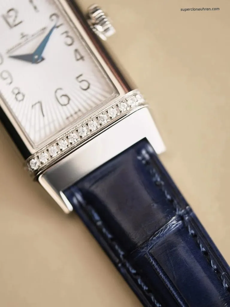 1:1 Super Clone Uhr Jaeger-LeCoultre Reverso Q3288422 mit echten Diamanten und Krokodillederarmband