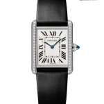 1:1 Super Clone Uhr Cartier Tank Must W4TA0017 Edelstahl mit Diamanten 33,7 × 25,5 mm
