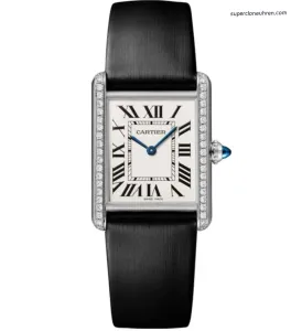 1:1 Super Clone Uhr Cartier Tank Must W4TA0017 Edelstahl mit Diamanten 33,7 × 25,5 mm