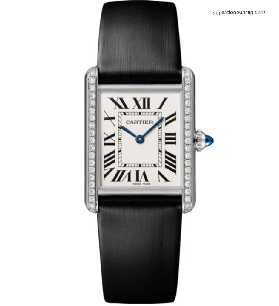 1:1 Super Clone Uhr Cartier Tank Must W4TA0017 Edelstahl mit Diamanten 33,7 × 25,5 mm