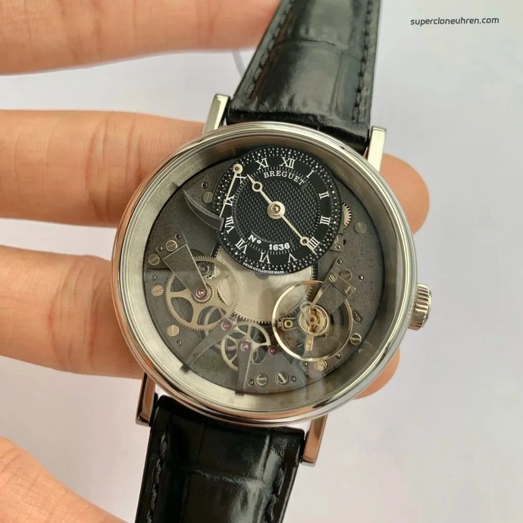 1:1 Super Clone Uhr Breguet Tradition 7057BB/G9/9W6 Skelettzifferblatt Grau 40mm