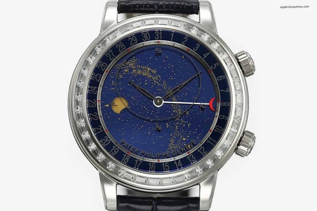 1:1 Super Clone Uhr Patek Philippe Grand Complications 6104G-001 Weißgold mit Diamanten 44mm
