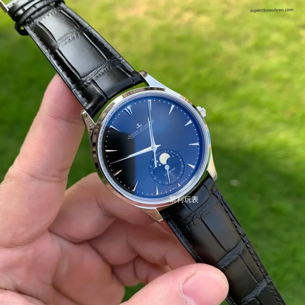 1:1 Super Clone Uhr Jaeger-LeCoultre Master Ultra Thin Mondphase 1368470 Schwarz 39mm