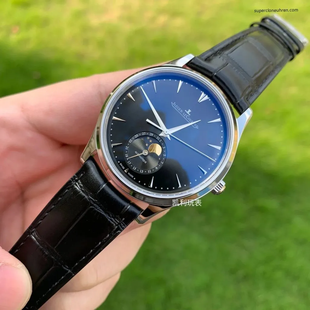 1:1 Super Clone Uhr Jaeger-LeCoultre Master Ultra Thin Mondphase 1368470 Schwarz 39mm