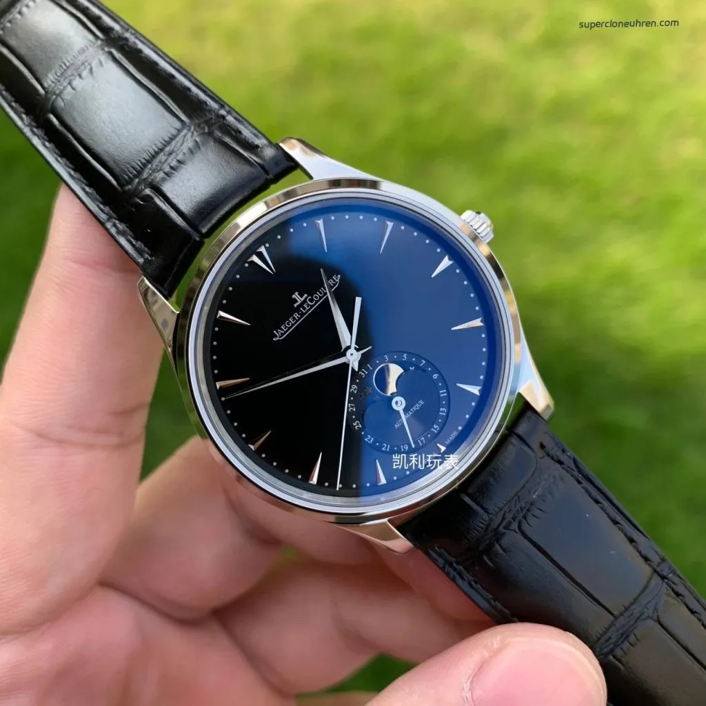 1:1 Super Clone Uhr Jaeger-LeCoultre Master Ultra Thin Mondphase 1368470 Schwarz 39mm