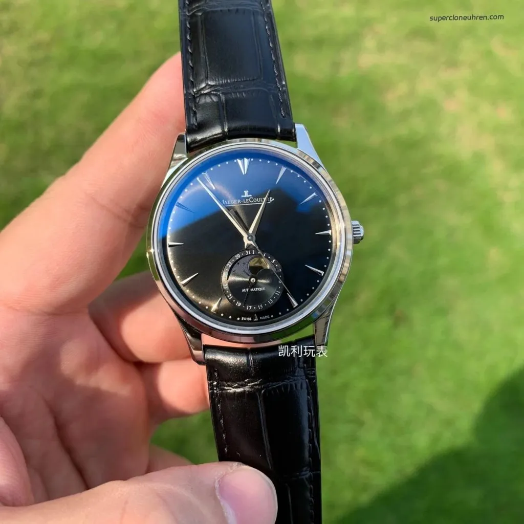 1:1 Super Clone Uhr Jaeger-LeCoultre Master Ultra Thin Mondphase 1368470 Schwarz 39mm
