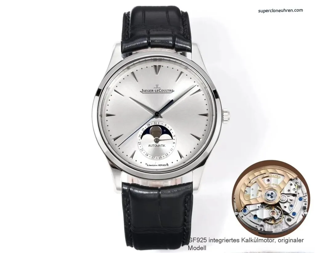 1:1 Super Clone Uhr Jaeger-LeCoultre Master Ultra Thin Moon 1368420 Edelstahl Silberzifferblatt 39 × 9,9 mm