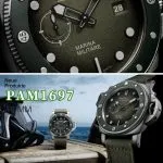 1:1 Super Clone Uhr Panerai Submersible Marina Militare PAM01697 Militärgrünes Canvas-Armband 44mm